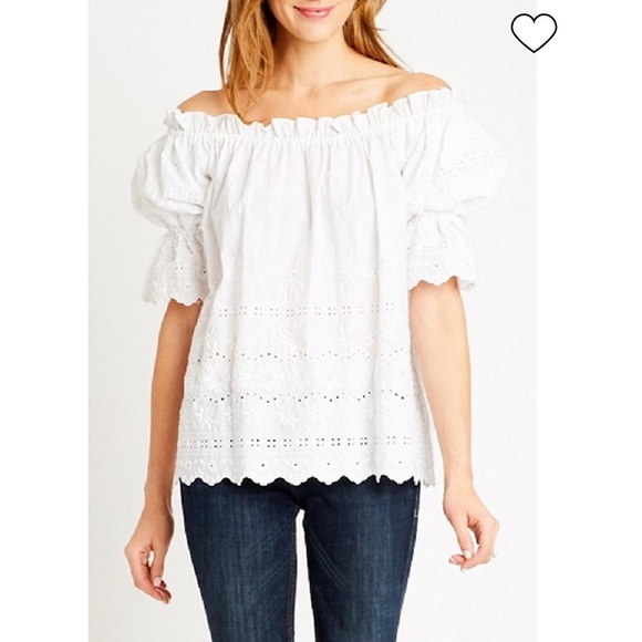 Tyler Boe Carrie Eyelet Topper Off Shoulder Blouse - Picture 1 of 7